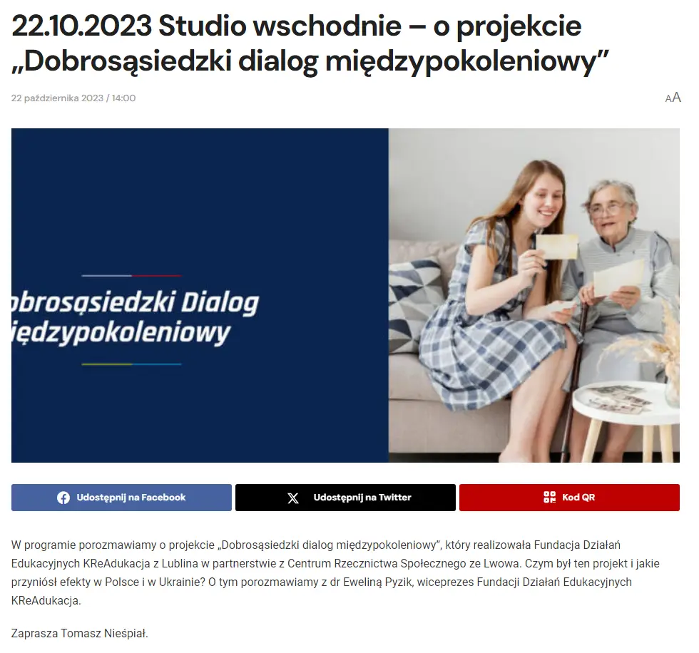 Radio Lublin-22.20.2023-Dobrosąsiedzki dialog międzypokoleniowy-Fundacja KReAdukacja